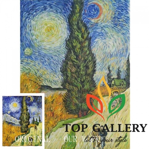 Vincent van Gogh Road with Cypress and Star replica , Chinese oil painting wholesale price
