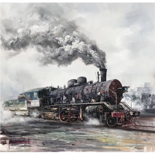 Original painting ,Chinese original painting , Train painting, fine art on canvas , Chinese original art